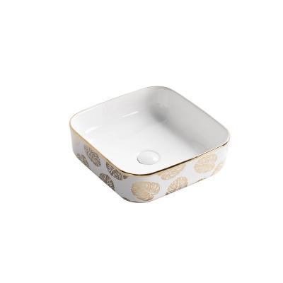 China Gold Leaf WC Sink Modern Ceramic Table Top Modern Bathroom Sink Ceramic Bathroom Sink for sale