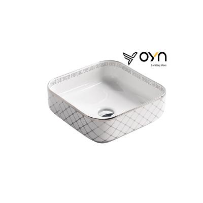 China Modern Furniture Porcelain Bathroom Sink Luxury Blue Lavabo Counter Mounted Square Bathroom Wash Art Basin for sale