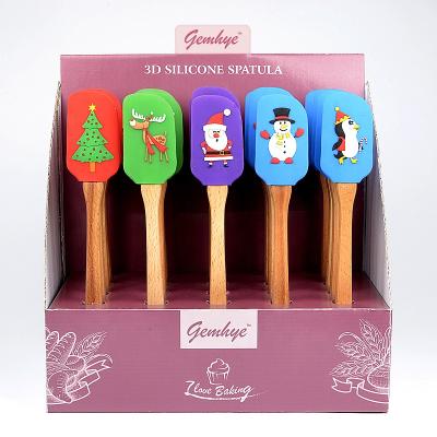 China Embossed Design by Viable Christmas Handle Silicone Wooden Spatula for sale