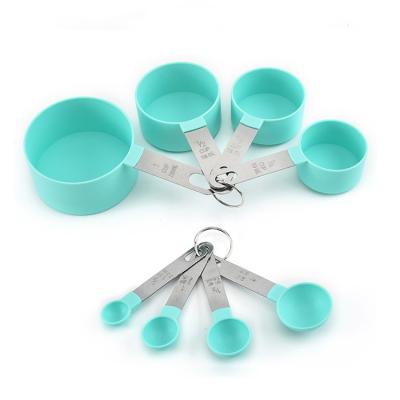 China Sustainable Amazon 8 Pcs Baking / Pastry Steel Handle Plastic Measuring Cups And Spoons Set for sale