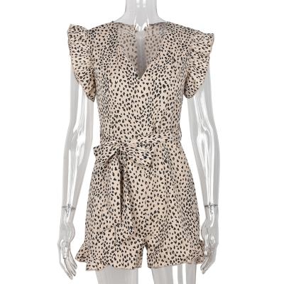 China 2022 Summer Women's Breathable V-Neck Sleeve Leopard Print Ruffled Fashion Overalls for sale