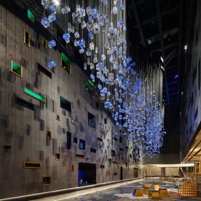 China Modern Customize Creative Modern Hotel Gallery Art Hanging Red Blue Transparent Icicle Chandelier for sale