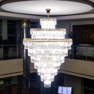 China Guzhen Factory Project Modern Long LED Luxury Glass Chandelier Light For Villa Lobby for sale