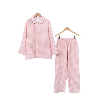 China Cotton Home Wear QUICK DRY Pajamas No Print Style Couples Long Sleeve Simple Plaid Men For Women for sale