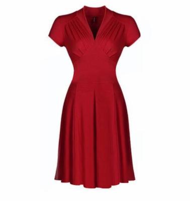 China Anti-Static Hot Selling Custom Feminine Women Dress V-Neck Putty Skirt Retro Elegant Hepburn Style Dress Summer Slimming Dress for sale