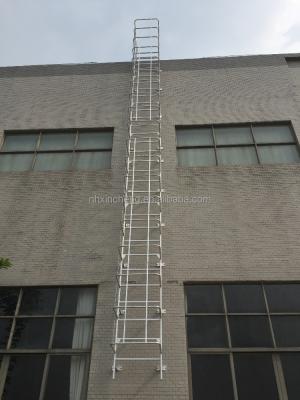 China Insulation Ladders Industry Roof Emergency Escape Wall Hold Down Welding Aluminum Outdoor Ladder With Safety Cage for sale