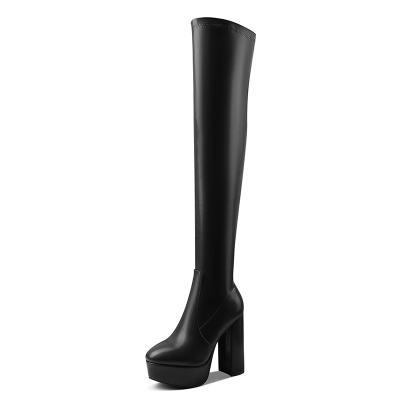 China Breathable Thick Platform Thigh High Heels Elastic PU Leather High Heels Zipper Sexy Punk Over The Knee Boots Party Club Lady Shoes Big Size for sale