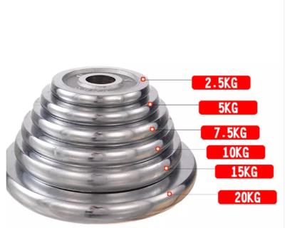 China Durable Cheap Gym Equipment Fitness Silver Roll Up Cast Iron Weight Plate Barbell Dumbbell Weight Plate Chrome Coated for sale