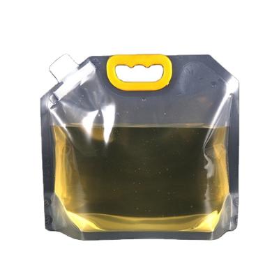 China Recyclable Custom Printing Transparent 3L 5L Stand Up Water Spout Pouch Bag With Handle for sale