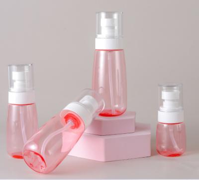 China 100ml Petg Pump Bottle Transparent Pink Single Packing Fine Sprayer White Facial Soft Touch for sale