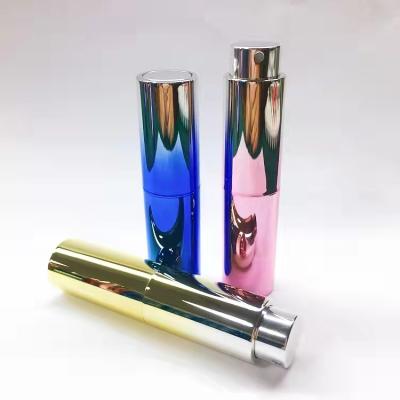 China Fragrância personalizada cor metalizada UV dos cuidados pessoais do recipiente do pulverizador de perfume da cor do ouro do inclinação 10ML à venda