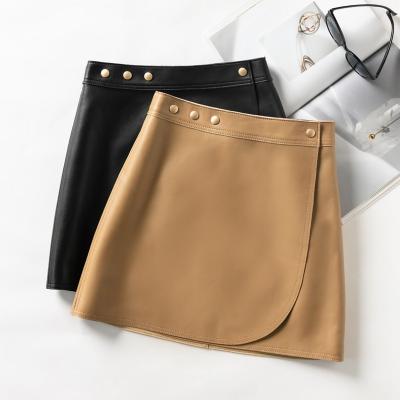 China Fashion Breathable Women's Long Sheepskin Skirt For Mature Lady Genuine Leather Nappa Leather Daily Swap Skirt for sale