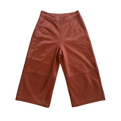 China Breathable Leather Sheepskin Wide Leg Pants Casual Women's Fashion Women's Pants Spring Trousers Knee Length Pants And Trousers for sale