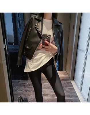 China Good Quality Sheepskin Black Short Casual Slim Punk Lychee Grain Coat Zipper Anti-wrinkle Anti-wrinkle Women's Leather Jacket for sale