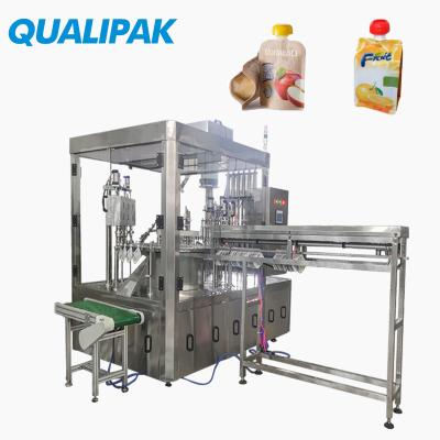 China Automatic Food Qualipak Juice Beverage Liquid Tomato Paste Stand Up Bag Spout Pouch Filling and Capping Sealing Machine for sale