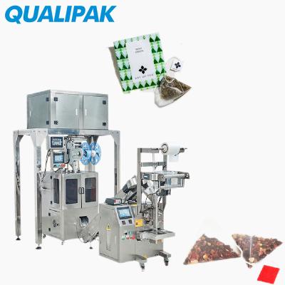 China Full Automatic High Production Efficiency Qualipak Volumetric Cup/Electronic Scale Weighing Nylon Tea Bag Packaging Machine for sale