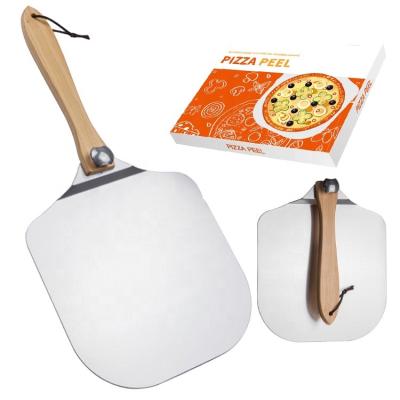 China OEM 12*14Inch Durable Rotating Metal Pizza Shovel Detachable Aluminum Skin With Foldable Wooden Handle for sale