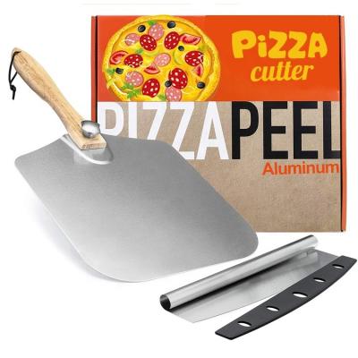 China Homeade Viable Pizza Accessories Machine Stainless Steel Pizza Cutter and Handle Aluminum Metal Folding Wooden Pizza Skin Set for sale