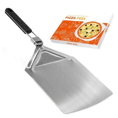 China Sustainable Pizza Baking Tool 13*16inch Extra Large Stainless Steel Pizza Peel Shovel Square Folding Paddle With TPR Handle for sale