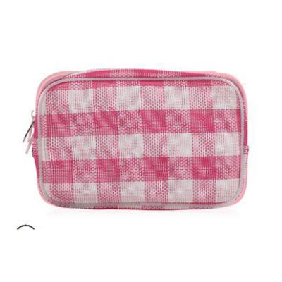 China Wholesale Bolso De Cosmeticos Customized Reusable Travel Makeup Bag For Women Plaid Travel Case For Cosmetics Makeup Nylon Bags for sale