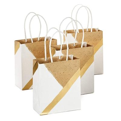 China Small Handmade Paper Gift Bags White Gold and Kraft Paper for Christmas Hanukkah Birthdays Weddings Graduations for sale