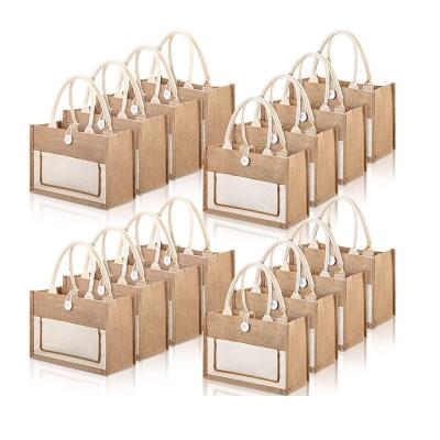 China 11.8 x 7.87 x 5.5 Inch Recyclable Burlap Hessian Tote Bags Reusable Burlap Tote Bags with Handles for Wedding Shopping, for sale