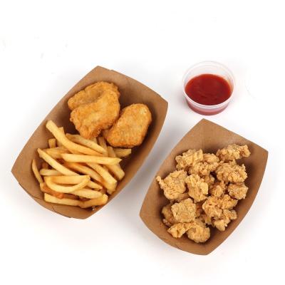 China Cheap Price Biodegradable Take Away Food Grade Brown Kraft Paper Packaging Box / Boat For Fire Chicken for sale