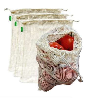 China 8oz 10oz Reusable Fruit&vegetables Cotton Mesh Bags Organic Drawstring Folding for sale