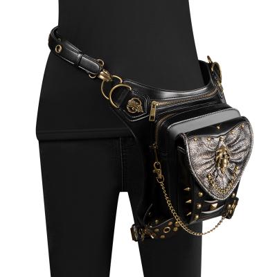 China Fashion PU Gothic Rivet Water Proof Steampunk Skull Drop Leg Bag Women Tactical Fanny Waist Pack Vintage Cool Women Shoulder Messenger Bag for sale