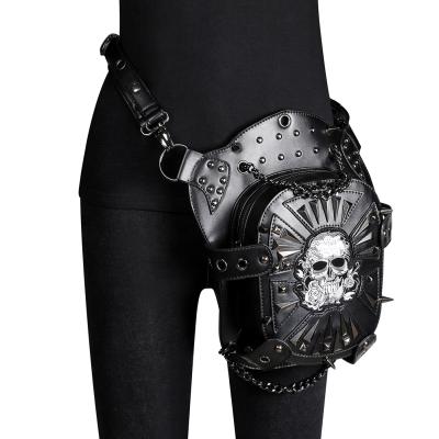 China Water Proof Gothic Steampunk Skull Panniers Cool Outdoor Fashion Women Shoulder Bag Vintage Rivet Fanny Waist PU Bolso Bag for sale