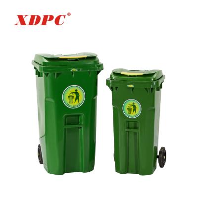 China 240l Two Wheel Green Color Waste Bin Outdoor Plastic Wheel Trash Bin Sustainable With Wheels And Lid for sale