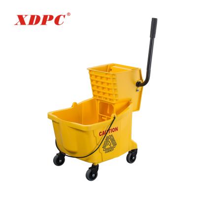 China Sustainable Polypropylene Mop Wringer Bucket Cart Plastic Cleaning Bucket With Spout With 4 Wheels for sale