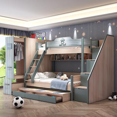 China Modern Solid Wood Bunk Bed Bedroom Furniture Double Bed Kids Bed With Wardrobe for sale