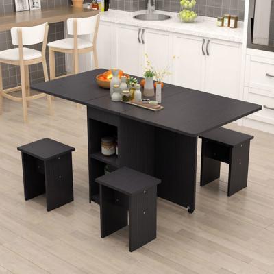 China Kitchen Storage Home Furniture Rolling Foldable Dining Table Set Office Movable Table Folding Wooden Dining Table for sale