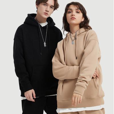 China Anti-Wrinkle Wholesale Customize Drop Shoulder Plain Fleece Thick Poly 20% Cotton 20% Oversized Streetwear 80% Hoodie for sale