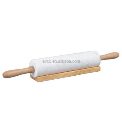 China Sustainable White Marble Rolling Pin Dough Rolling Pin Dough Roller With Wooden Handles And Cradle for sale