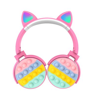 China Colorful Headband Kids Gift Kids Girls Headphones Wireless Earphone Cat Ear Headphones for sale