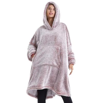 China Anti-Static 100% polyester Wearable Hoodie Flannel Sherpa Fleece TV Blanket for sale