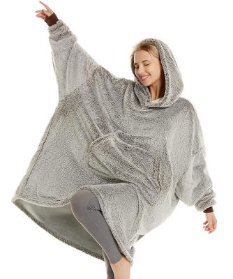 China Anti-Static 100% polyester Wearable Hoodie Flannel Sherpa Fleece TV Blanket for sale