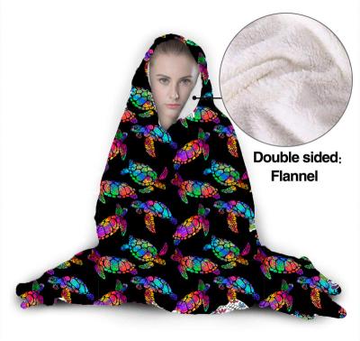 China Wearable Prints Thick  Wearable Oversized Winter Sherpa Thick Comfy Kids Fleece Hooded Blankets for sale