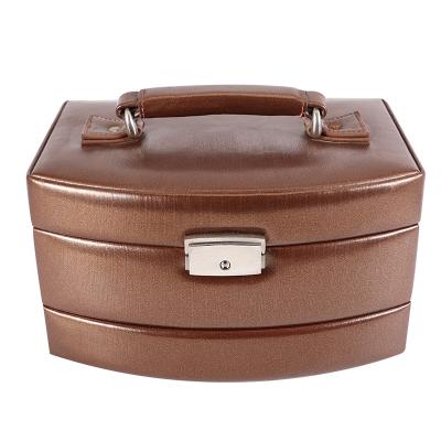 China Brown Pile Handmade High End Leather Jewelry Storage Box PU Leather Interior Customized LOGO Color for sale