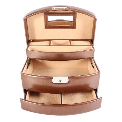 China Luxury Large Handmade Folding Jade Jewelry Storage Box PU Material Brown Display Box for sale