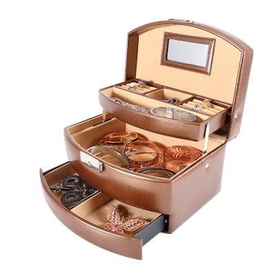 China Pure Handmade Brand New Process PU Material Brown Jewelry Storage Display Box Folding Jewelry Box for sale