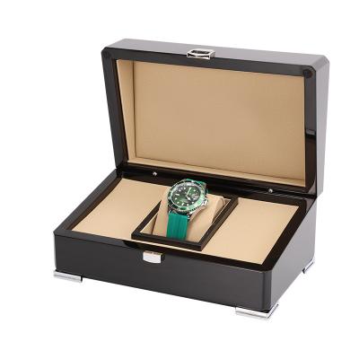 China Hot Selling High End PU Leather Inner Mens Watch Display Box Handmade Wooden Simple Watch Box for sale