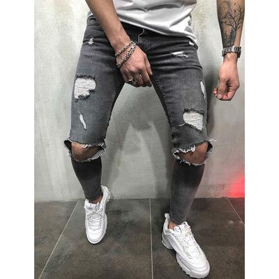 China Plus Size Biker Lattice Denim Breeches Men Skinny Boy Friend Pants Breathable Fashion Ripped To Wash Mens Jeans for sale