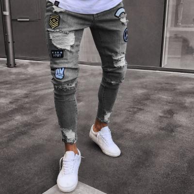 China New Arrivals Breathable Fashion Badge Skinny Denim Pants Ripped Mens Jeans for sale