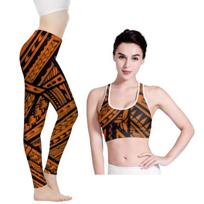 China Brown Polynesia Floral Design Breathable Tribal Sports Bra And Legging Sets Woman Seamless Yoga Clothing Sets Costume Wear for sale