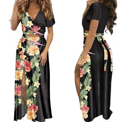 China Wholesale Custom Viable Print Polynesian Tribe Women's Dress Custom Made Polynesian Tribe Women's Short V-Neck Sleeve Slit Bandage Women's Dress for sale