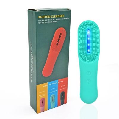 China Acne Treatment Best Selling Waterproof Silicone Electric Sonic Facial Cleansing Brush Photon LED Light Therapy Home Use Beauty Equipment for sale