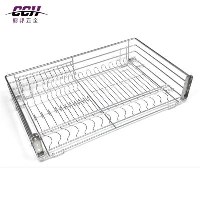 China Dish Stocked Metal Drying Rack Dish Rack Wire Sink Pull Out Drawer Sideboard Sliding Storage Basket for sale